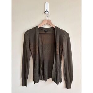Debut Womens Open Front Mixed Knit Cardigan Olive Green Brown Size M Boho Layer
